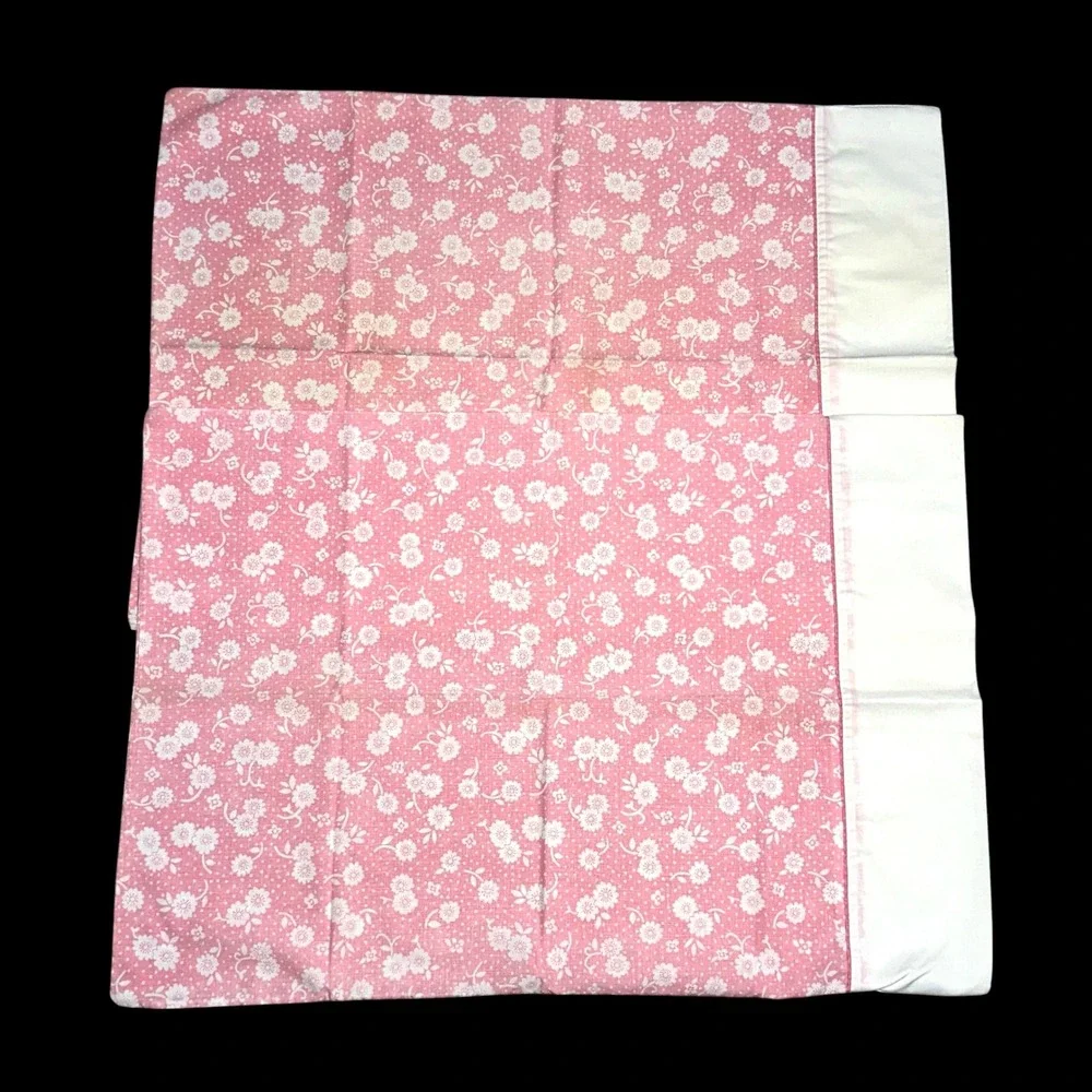 Vintage Thomaston American Mood Pink Floral Muslin Pillowcase Set of 2 No Iron
